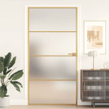 Berkfield Interior Door Slim Golden 102.5x201.5 cm Tempered Glass and Aluminium