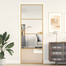 Berkfield Interior Door Slim Golden 76x201.5 cm Tempered Glass and Aluminium