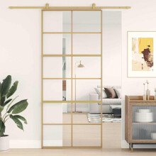 Berkfield Sliding Door Gold 90x205 cm Clear ESG Glass and Aluminium