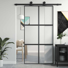 Berkfield Sliding Door Black 102.5x205 cm Tempered Glass and Aluminium