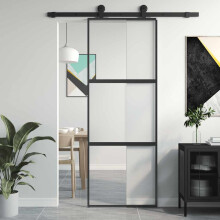 Berkfield Sliding Door Black 76x205 cm Tempered Glass and Aluminium