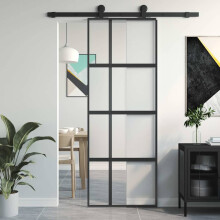 Berkfield Sliding Door Black 76x205 cm Tempered Glass and Aluminium