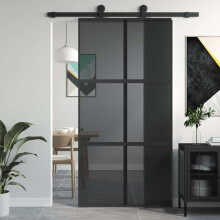 Berkfield Sliding Door Black 102.5x205 cm Tempered Glass and Aluminium