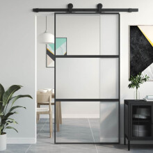 Berkfield Sliding Door Black 102.5x205 cm Tempered Glass and Aluminium