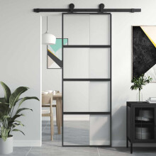 Berkfield Sliding Door Black 76x205 cm Tempered Glass and Aluminium