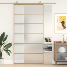 Berkfield Sliding Door Gold 102.5x205 cm Frosted ESG Glass and Aluminium