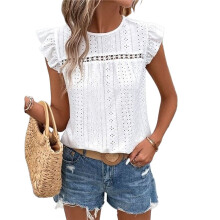 Women'S Round Neck Cap Sleeve Top White S