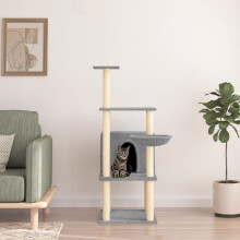 Berkfield Cat Tree with Sisal Scratching Posts Light Grey 132 cm