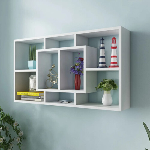 Berkfield Floating Wall Display Shelf 8 Compartments White