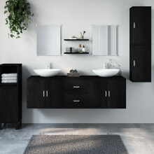 Berkfield 7 Piece Bathroom Furniture Set Black Engineered Wood