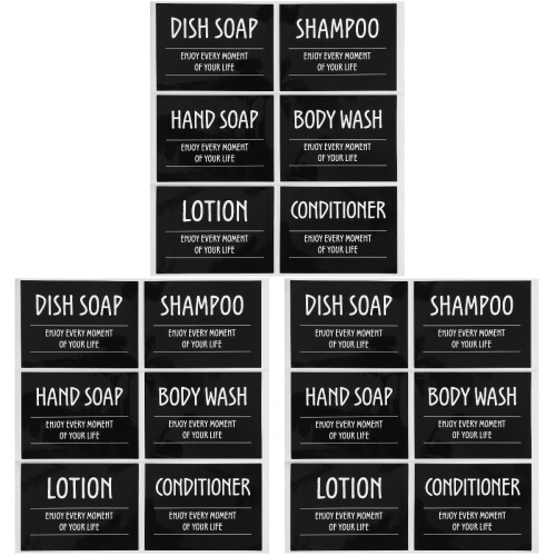 Waterproof Shampoo Bottle Labels Black PVC Self-Adhesive for Home