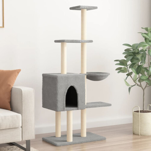 Berkfield Cat Tree with Sisal Scratching Posts Light Grey 145 cm