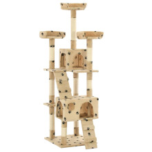 Berkfield Cat Tree with Sisal Scratching Posts 170 cm Paw Prints Beige