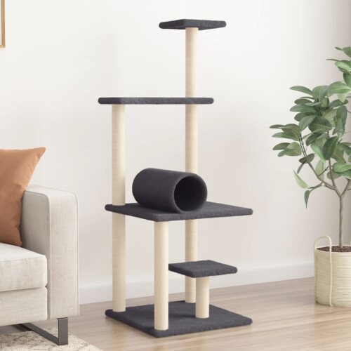 Berkfield Cat Tree with Sisal Scratching Posts Dark Grey 136 cm