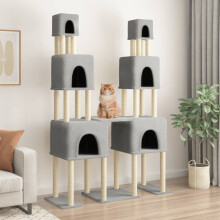 Berkfield Cat Tree with Sisal Scratching Posts Light Grey 199 cm
