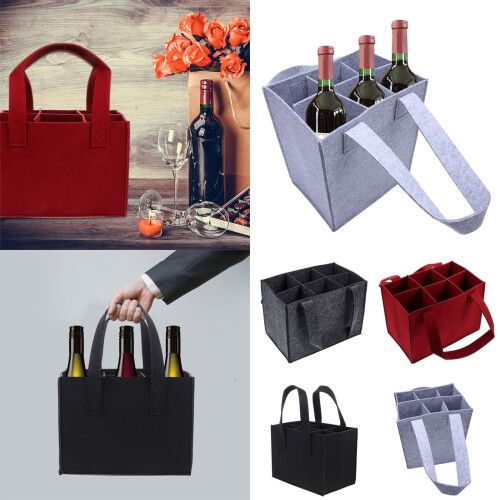 2Pieces Reusable 6 Bottle Wine Bag Thick Felt Fabric With-grey 1