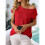Women'S Short-Sleeved Off-Shoulder Knitted Pullover Red S 3