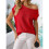 Women'S Short-Sleeved Off-Shoulder Knitted Pullover Red S 4