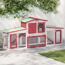 Berkfield Outdoor Large Rabbit Hutch Red and White 201x45x85 cm Wood
