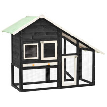 Berkfield Rabbit Hutch Grey and White 140x63x120 cm Solid Firwood