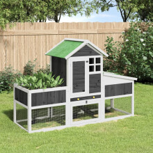 Berkfield Rabbit Hutch Grey 170x63x113 cm Solid Wood Pine