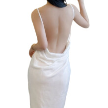 Open Back Bath Towel Robe Adjustable Shoulder Straps-White