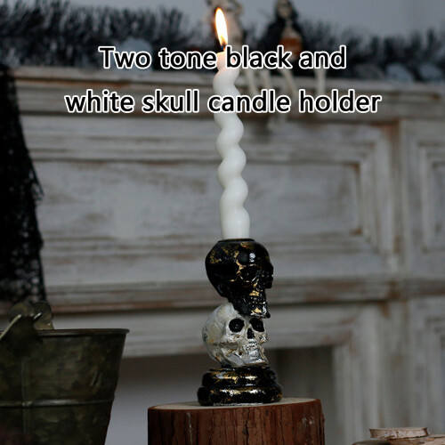 Gothic Black White Stacked Skull Resins Candle Holders For 2