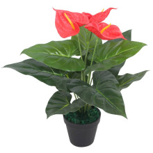 Berkfield Artificial Anthurium Plant with Pot 45 cm Red and Yellow