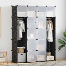 Berkfield Modular Cabinet 14 Compartments Black and White 37x146x180.5 cm