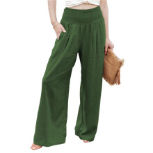 Women Linen Palazzo Pants Green M