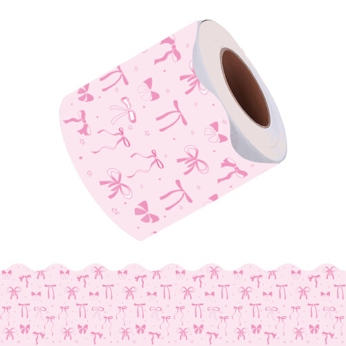 Adhesive Bulletin Board Trim Sticker with Bowknot Pattern-Pink