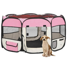 Berkfield Foldable Dog Playpen with Carrying Bag Pink 125x125x61 cm