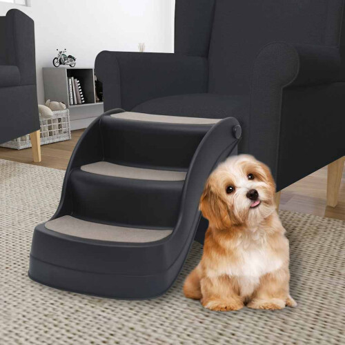 Berkfield Folding 3-Step Dog Stairs Black
