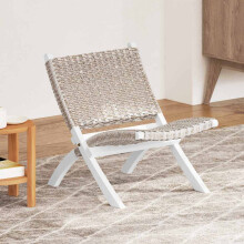 Berkfield Relaxing Chair White Natural Kubu Rattan and Solid Mahogany Wood