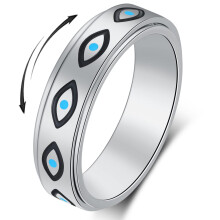Evil Eye Fidget Spinner Ring for Women Stainless Steel Anxiety Thumb Ring Silver Size 10