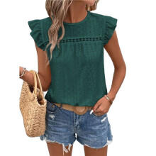 Women'S Round Neck Cap Sleeve Top Dark Green M