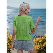 Round Neck Solid Color Sweater Green XL