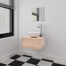 Berkfield Three Piece Bathroom Furniture and Basin Set Beige