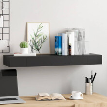 Berkfield Floating Wall Shelf with Drawer Black 80x25x8 cm