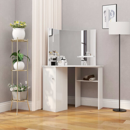 Berkfield Corner Dressing Table Cosmetic Table Make-up Table White