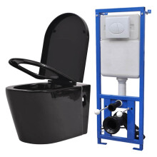 Berkfield Wall Hung Toilet with Concealed Cistern Ceramic Black
