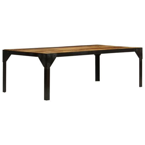 Berkfield Coffee Table Solid Rough Mango Wood and Steel 110 cm