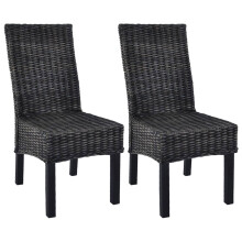 Berkfield Dining Chairs 2 pcs Black Kubu Rattan and Mahogany Wood