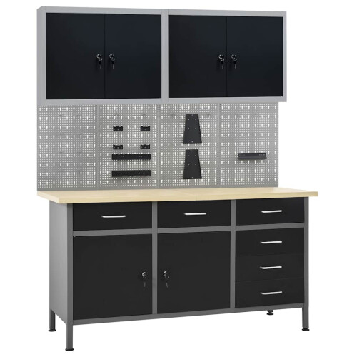 Berkfield Workbench with Four Wall Panels and Two Cabinets