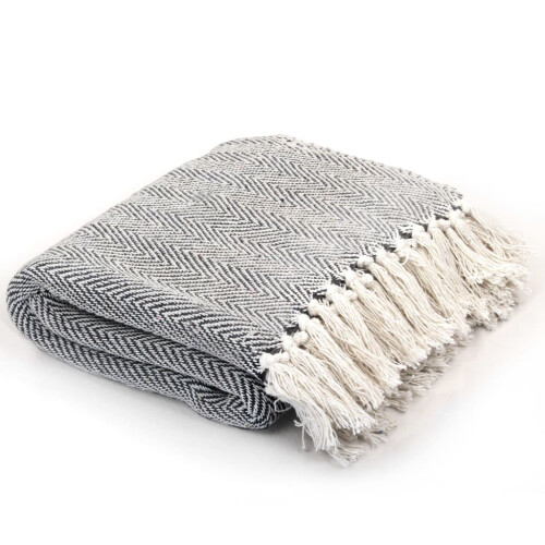 Berkfield Throw Cotton Herringbone 220x250 cm Navy Blue
