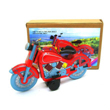 Vintage Wind Up Motorcycle Toy Red Blue Retro Tin Collectible for Adults Photography Props Decoration