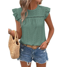 Women'S Round Neck Cap Sleeve Top Light Green XL
