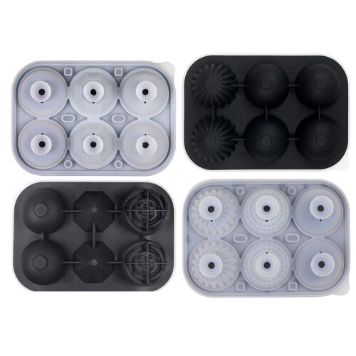 Flexible Silikon-Eisform mit 6 Mulden, rund,-Schwarz