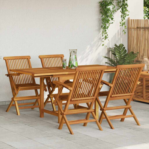 Berkfield 5 Piece Garden Dining Set Solid Teak Wood