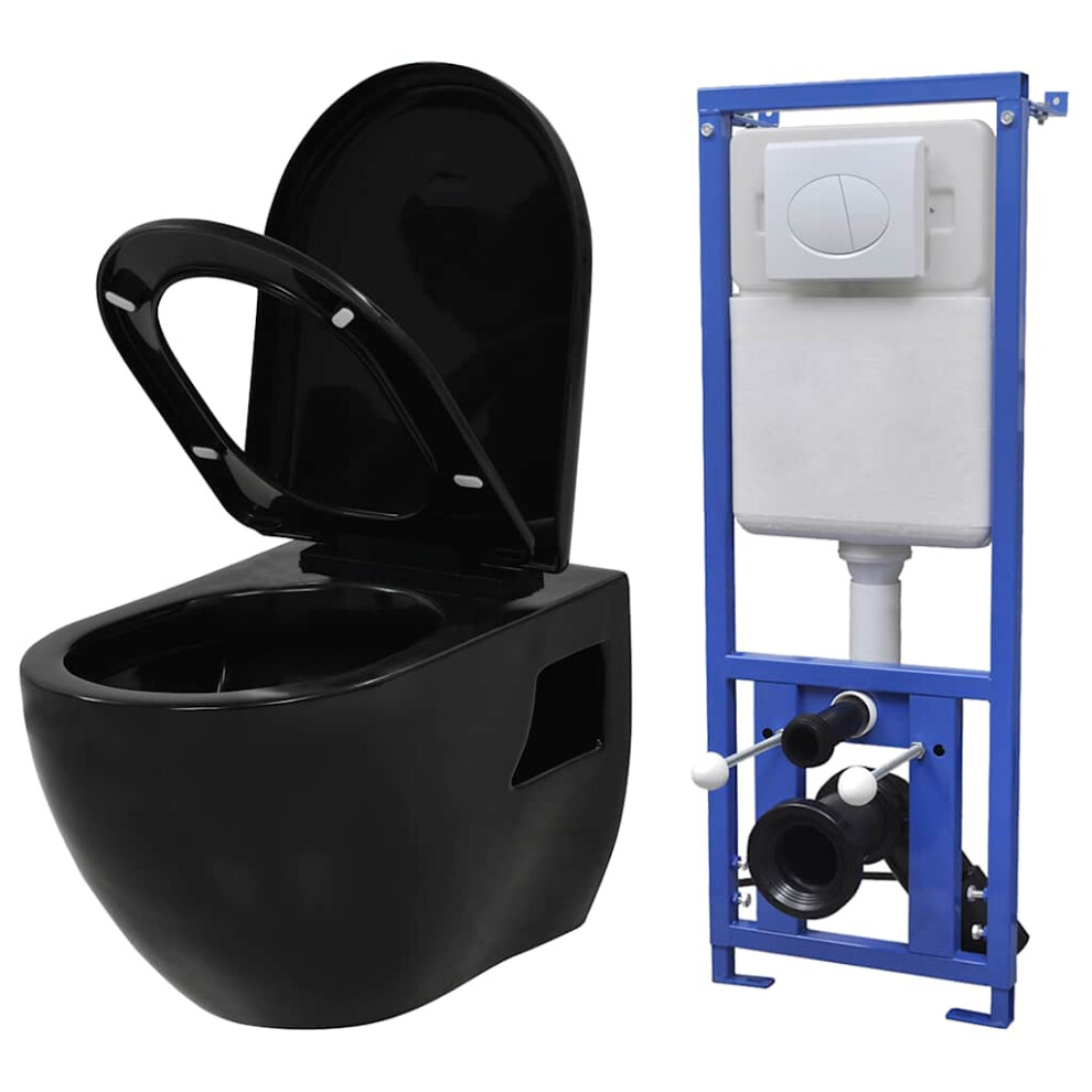 Berkfield Wall-Hung Toilet With Concealed Cistern Ceramic Black 1053518350098
